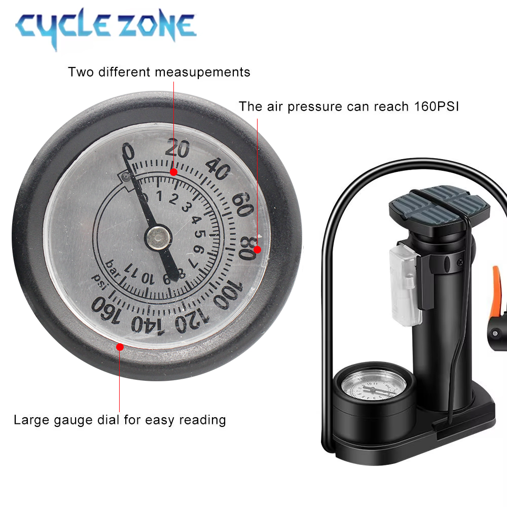 Cycling Zones - Fahrrad-Fußpumpe mit Manometer, Tragbarer Reifenfüller für
