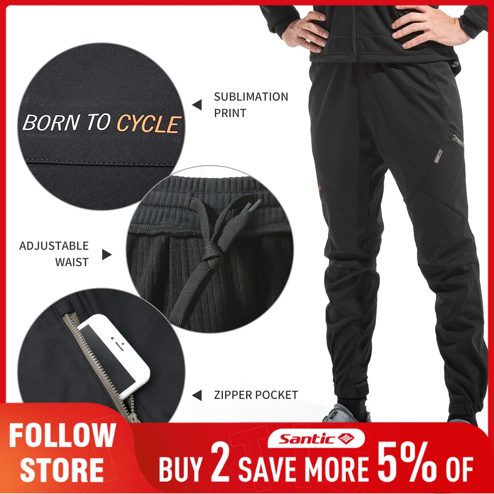 Cycling Commute Pants - Santic Lässige Radhose für Herren, Winter,