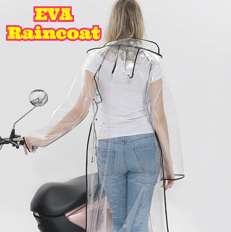 Waterproof Cycling Commute - Transparenter EVA-Regenmantel mit Gürtel und Kapuze,